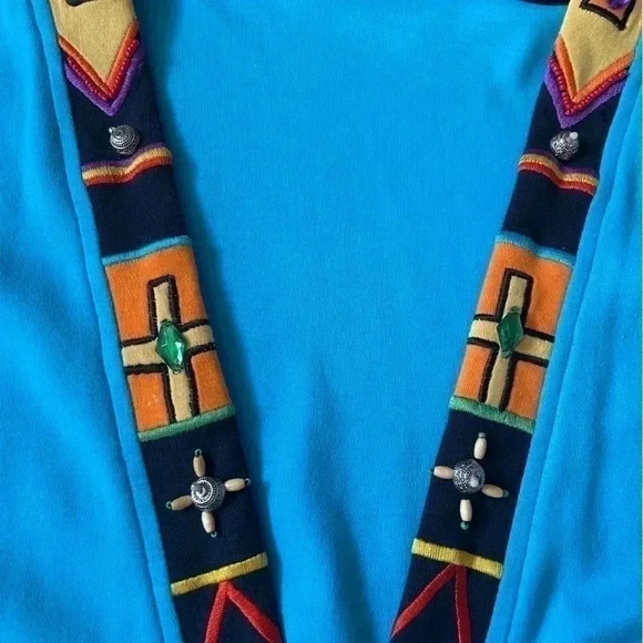 IB Diffusion Turquoise Blue Cotton WMN Cardigan with beadings and Jewels - SZ M - Picture 5 of 10